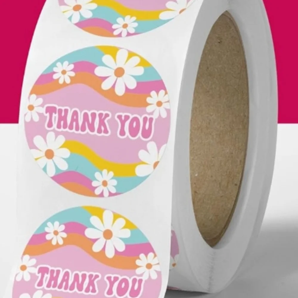100 Groovy Daisy Thank You Stickers